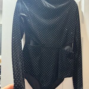 Black Long Sleeve Bodysuit with White Polka Dots